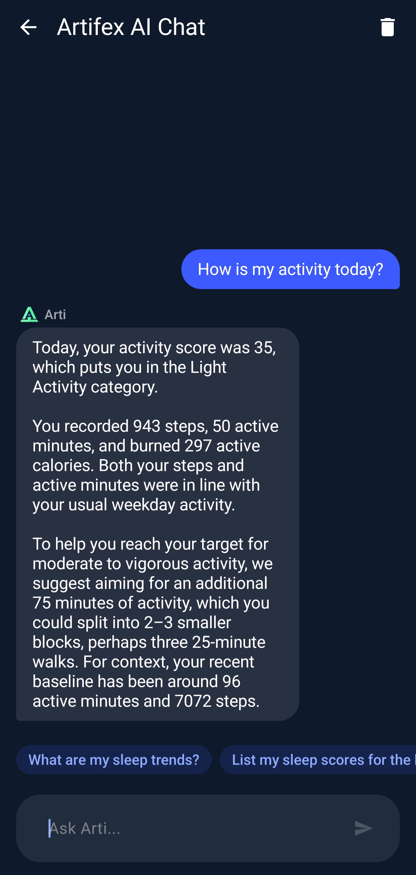 Arti Chat screen