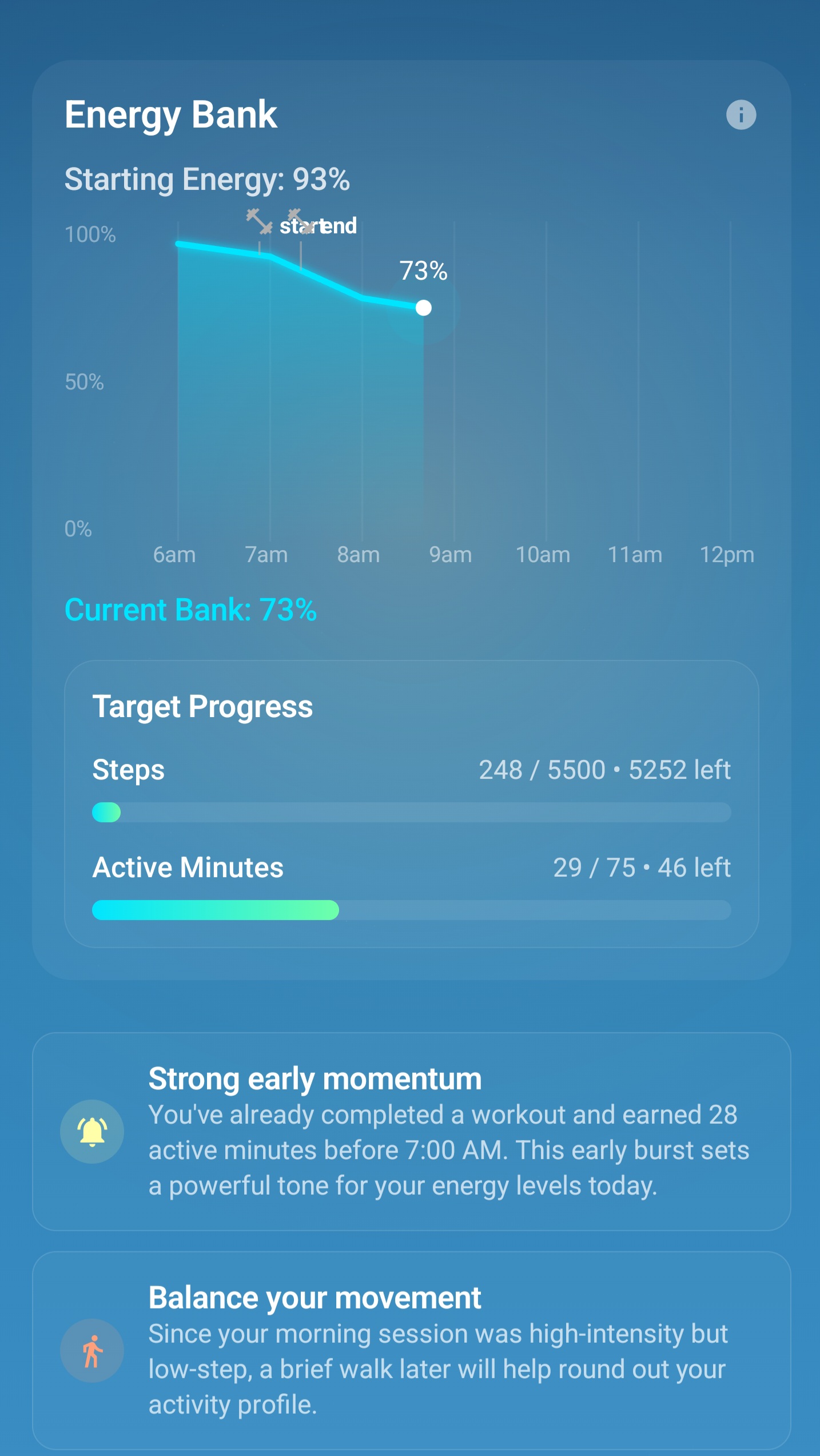 Energy Bank screen